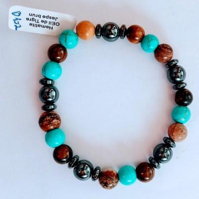 BRACELET  OEIL DE TIGRE JASPE BRUN HEMATITE